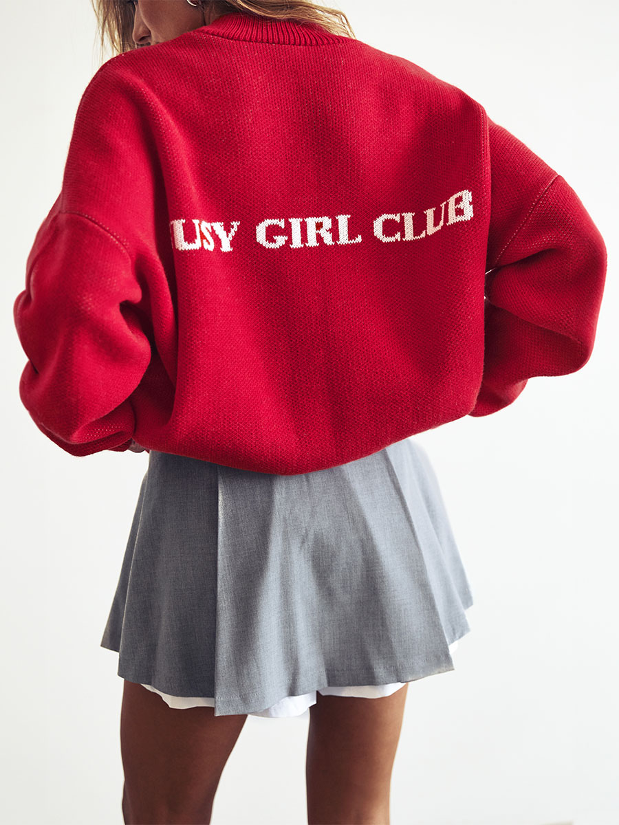 Sweter z haftem Busy Girl Club w kolorze czerwonym 8